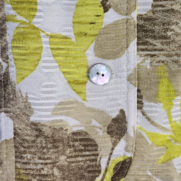Alfred Dunner Citron Yellow Brown Floral Pearlized Button Up Poly Shacket Sz 16 - Picture 6 of 16